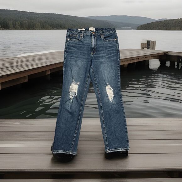 Universal Thread High Rise Slim Straight Jeans 10/30 (31x27.5) Blue Distressed - Picture 1 of 13